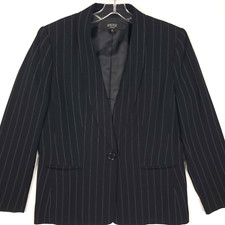 Kasper Women's Blazer Size 14 Black Pinstripe Long Sleeve Single Button