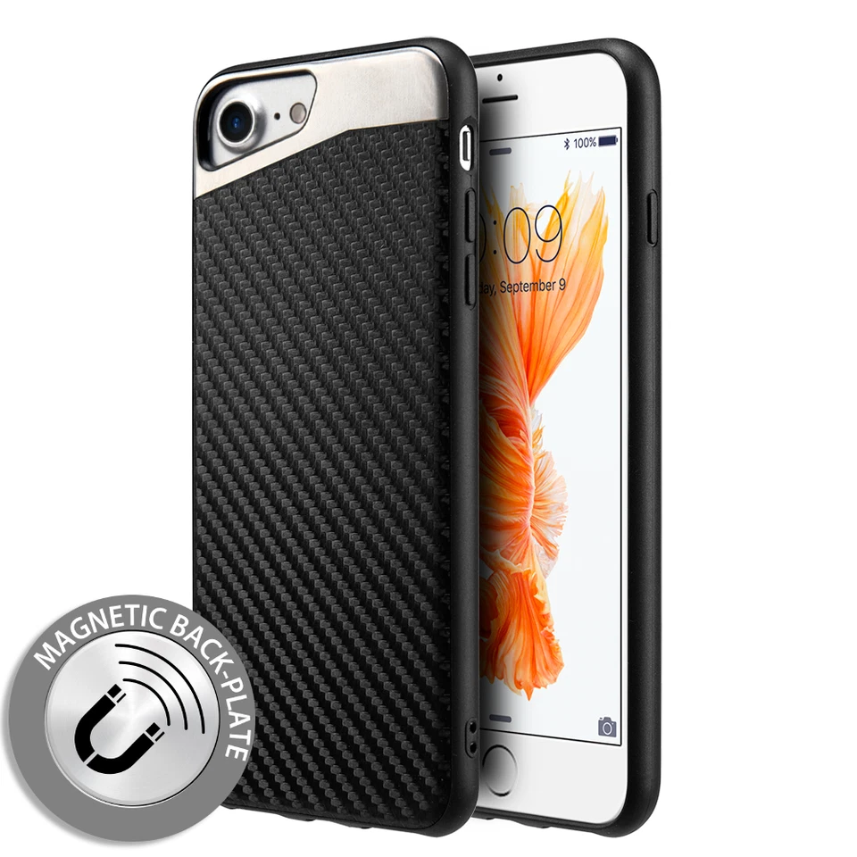 iPhone SE(2020 年第 2 代)磁性背板黑色碳纤维 TPU 橡胶保护壳 — 第 2/4 张图片