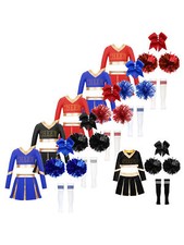Kids Girl's Crop Top With Pleated Skirt And Bowknot Suit Long Sleeve Workout