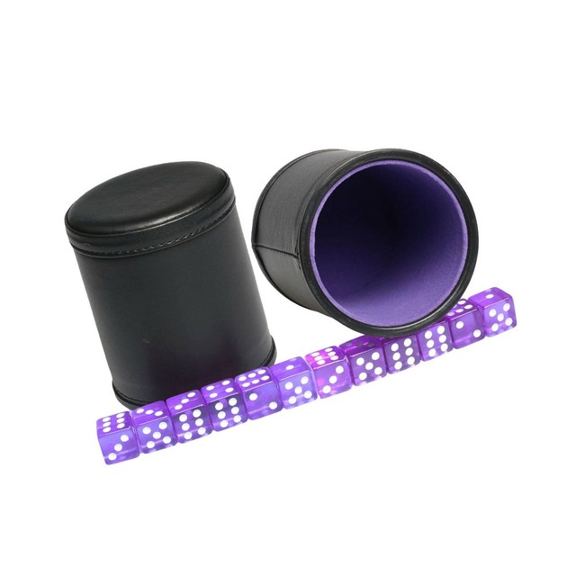 Pu Leather Dice Cup Purple Felt Lined Includes 16mm Dice for Yahtzee