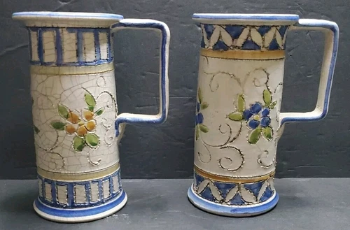Vintage Set Of 2 SORRENTO ITALY Coffee Tea MUG Floral Hand Painted 5.5 Inches 