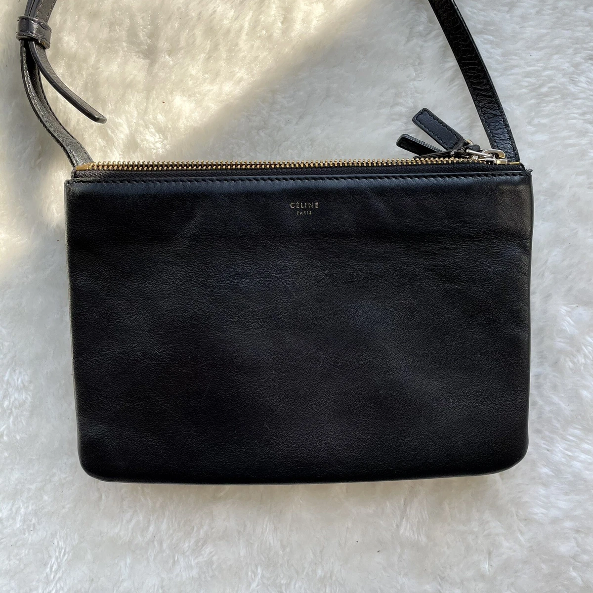 CELINE Small Black Leather Trio Crossbody Bag