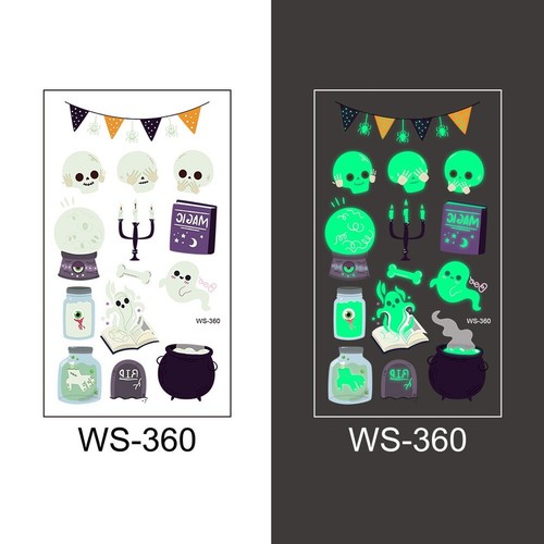 20 Sheets Luminous Halloween Glow Tattoos Temporary Glow In The Dark Tattoos - Picture 7 of 7