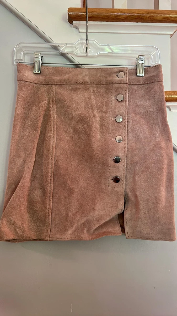 Brown leather top suede skirt