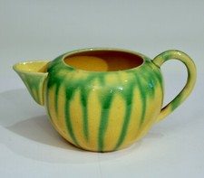 Awaji Pottery Antique Pitcher Creamer Japanese Green Yellow Drip Glaze