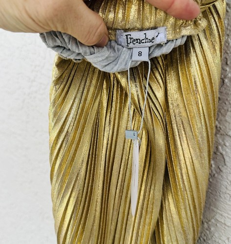 Liquid METALLIC GOLD PLEATED Girls Size 8 SKIRT DISCO Midi Pull On NWT - Picture 7 of 9