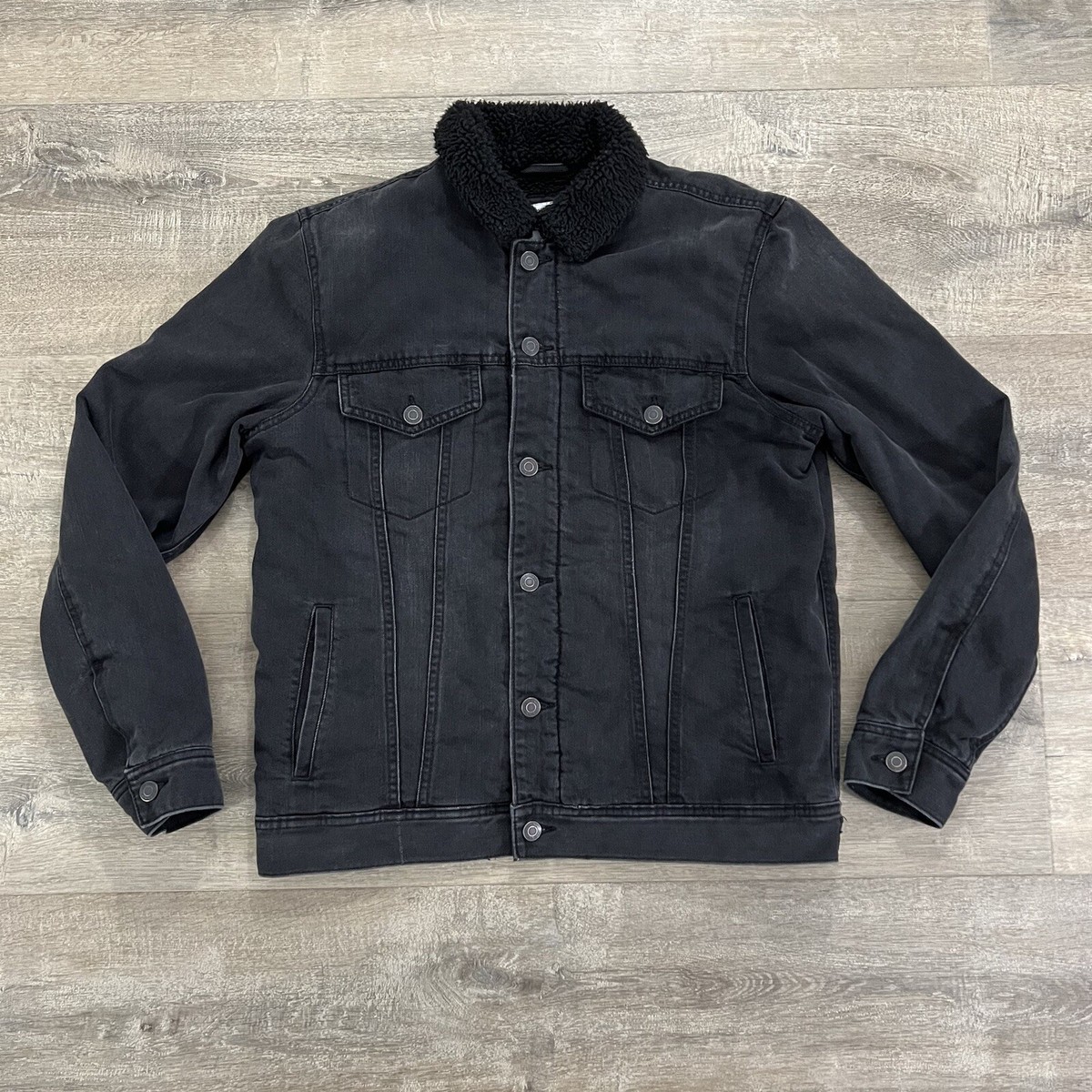 Old Navy Jean Jacket Men Small Black Button Up Sherpa Lined