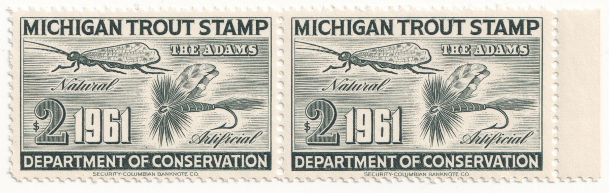 14 Paire de TIMBRES TRUITE MI 1961 permis de pêche de conservation XF