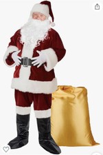 NEW-Christmas Adult Santa Claus Costume Suit Velvet- 9 Pcs Size L/XL