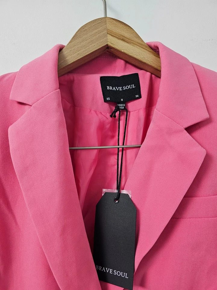 Blazer Brave Soul Longline Mujer Talla UK8 EU36 Rosa Doble Pecho Foto 2 de 4