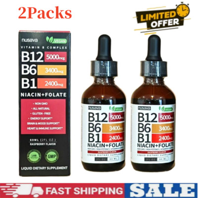 2 Pcs Nusava Vitamin B12 B6 Liquid Drops, B12 Sublingual B Complex - B12 5000mcg