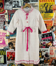 Vtg Girls 70s White Pink Floral Quilted Dela-Ann Robe Size 18 Age 12-13 Ruffle