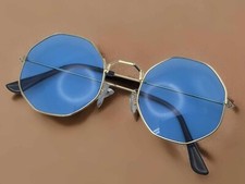 Blue Popular Fashion Medium hexagonal Unisex Luxury Sunglasses Vintage Punk
