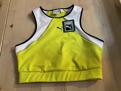 NWT-PUMA SPORTS TOP,RACERBACK,LOGO,SIZE L,COLOR HIGHLIGHTER YELLOW & WHITE