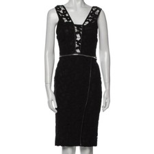 Yigal Azrouel Sexy Lace Black Designer Dress Leather Trim Size 4