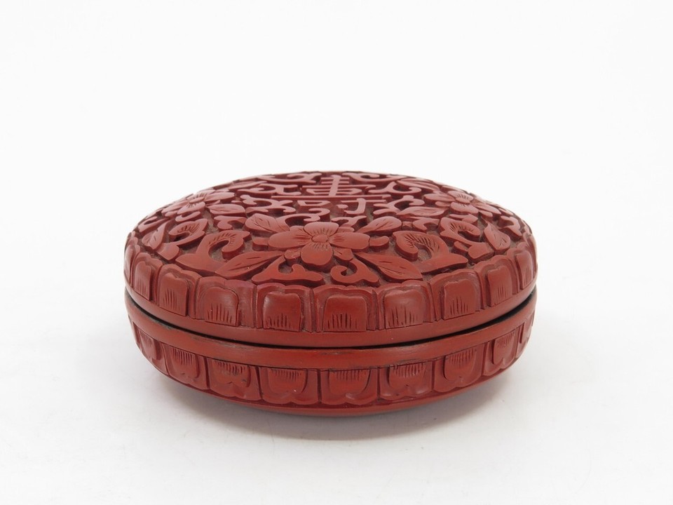 Original Chinese Carved Cinnabar Lacquer Round Box w Black Lacquer ...