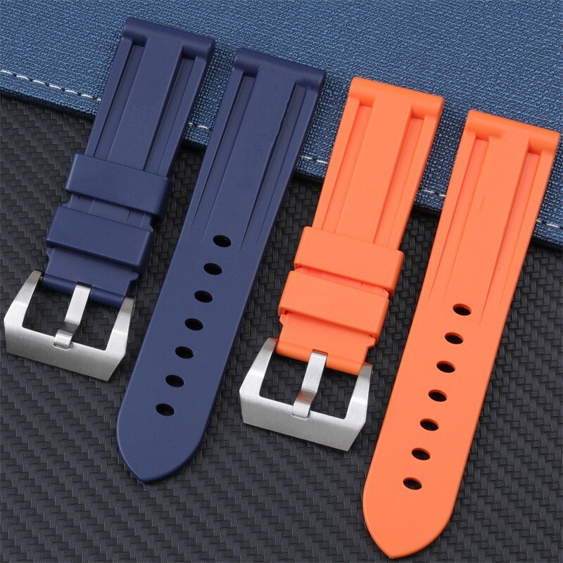 FIT FOR PANERAI WATCH 24 22MM BLACK ORANGE RUBBER DIVE STRAP