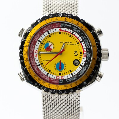 SORNA - MILANAISE - WATCH - ARMBANDUHR - AUTOMATIC - WORLDTIMER - YELLOW - RETRO