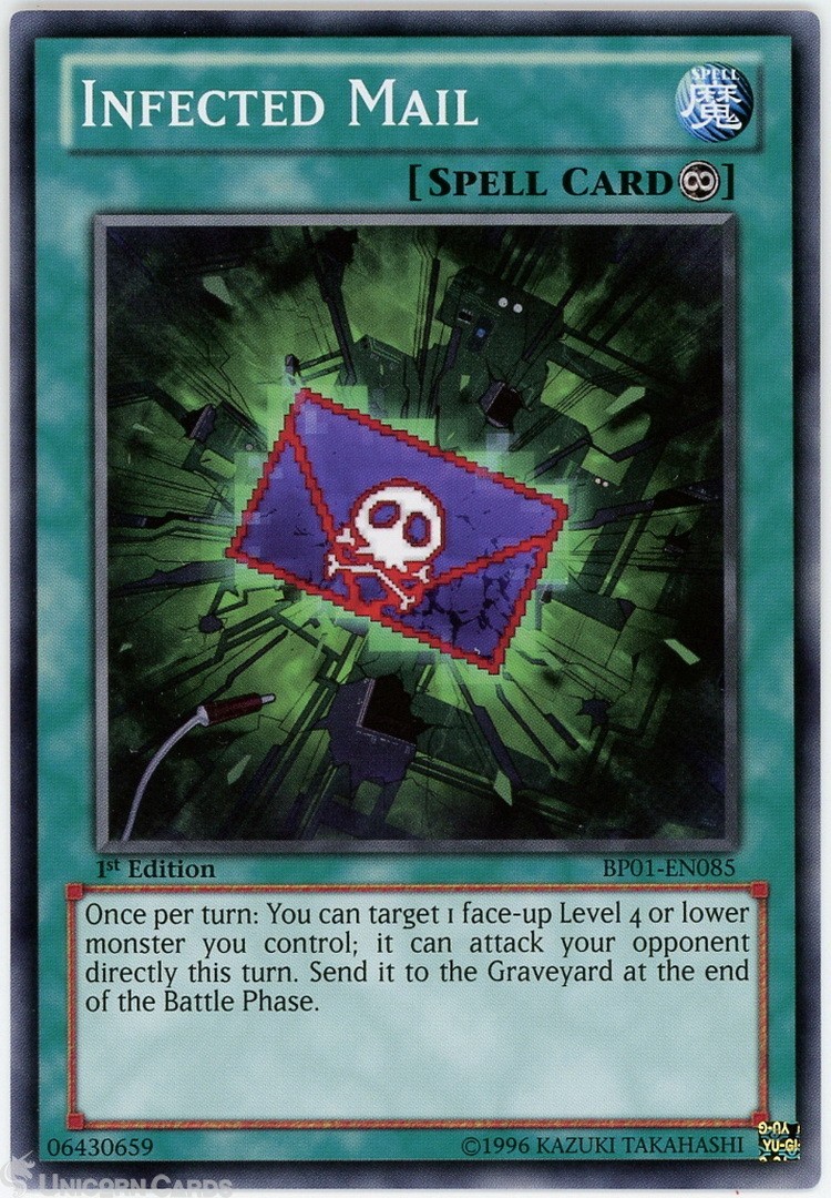 BP01-EN085 Infected Mail : Common 1st Edition Mint YuGiOh Card