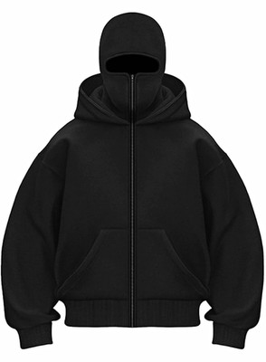 Balaclava Herren Zip-Hoodie Kapuzenpullover Schwarz Langarm Gr. M