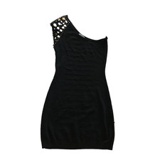Do & Be Women’s Black One Shoulder Mini Dress Size S Knit Bodycon Beaded Stretch