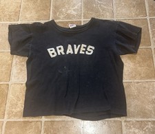 Vintage Early 1960s Black Athletic T Shirt With Braves Mason Brand Boys Large