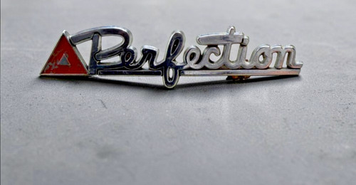 Vintage Perfection Heater Script Emblem Badge 4.5" Perfection Stove Co Cleveland