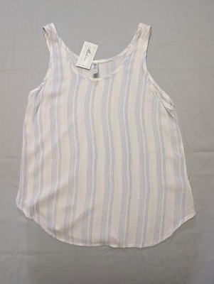 Mahina  Womens Blue And White Striped Sleevess Tank Top Size S