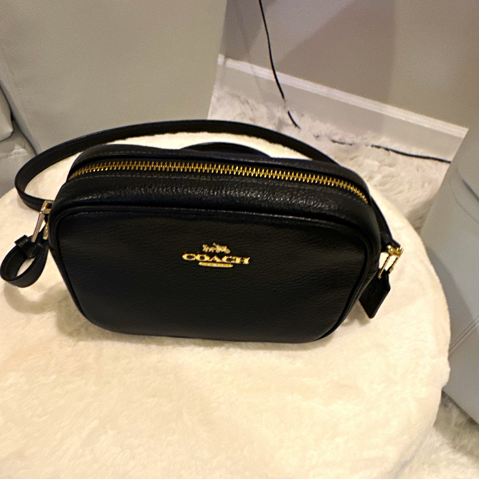 Coach Mini Satchel Black Pebbled Gold Hardware Zip Top Handle Detachable Strap