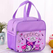 Kuromi Kids Lunch Bag Purple Hearts Insulated Handle Zip Front Pocket Sanrio