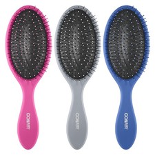 Conair 3-Pack Detangling Hair Brushes, For Wet/Dry, Women Men, Blue/Pink/Gray
