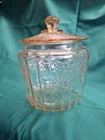 Anchor Hocking Mayfair Open Rose Pink Depression Glass Cookie Jar w/Lid Vtg❤️