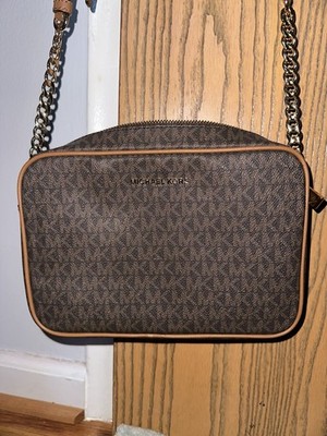 Michael Kors Brown Logo Crossbody Bag Chain Strap Gold  display picture 2