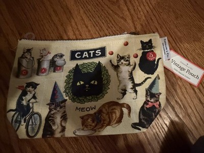 Cavallini & Co. Cats Vintage Cotton Makeup Bag Pouch, Beige Multicolor Zipper