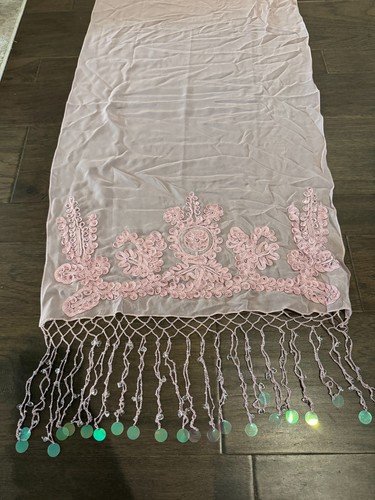 Sue Wong SILK Scarf Dress Shawl Pink Mauve Rose Sheer Sequin Long runner Fancy 1 - Picture 4 of 17