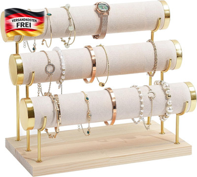 Armbandhalter T-Form Schmuckständer Samt Holzsockel platzsparend für Armreife, A