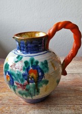 Großer glasierter Terrakotta-Krug Wunderschöne kunstvolle Vintage‑Vase ca.20cm