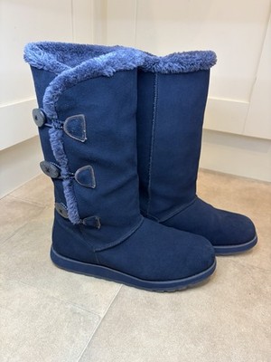 Skechers Damen Stiefel UK Größe 6,5 Halb Kniehohe Stiefel Navy Fellfutter