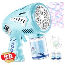 Rechargeable Bubble Gun Machine, LED Light USB-C, 10 Wands Bubbles Toy