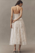Anthropologie Watters Serge Strapless Basque-Waist Lace Midi Dress