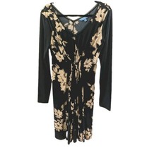 Vera Wang Simply Vera Women's M Black Floral Dress Long Sleeve Wedding Guest