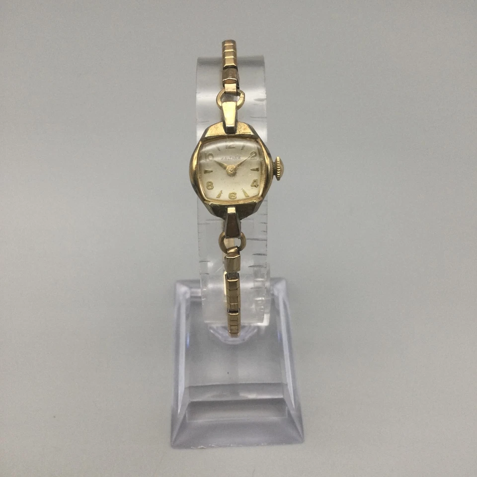 Reloj Waltham Vintage Cuerda Manual Damas Tono Dorado 10K RGP Bisel Banda Elástica Foto 2 de 4
