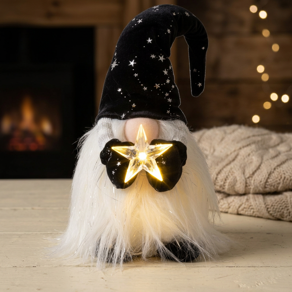 Weihnachtswichtel Led 25Cm(37Cm) Gnom Sitzend Schwarz Dekofigur Weihnachten-image