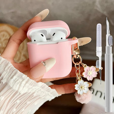 Cute Pink Case for Airpods 2Nd/1St Generation Cover for Girl Women with Pom Pom