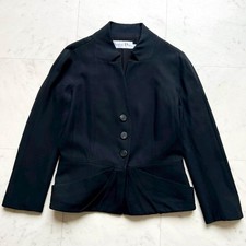 USED CHRISTIAN DIOR SILK WOOL COLLARLESS PLEATED GATHERED JACKET GOOD