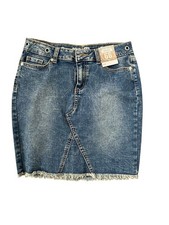 Route 66 Womens Y2K Denim Skirt Dark Wash Utility Pockets Stretch Jean Mini Skir