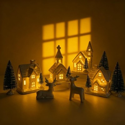 Wanchiy Christmas Village Sets- 13 Pieces Indoor Christmas Decorations White