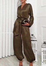 Zara  Jumpsuit Overall Satinoptik Dunkles Khaki Gr XS