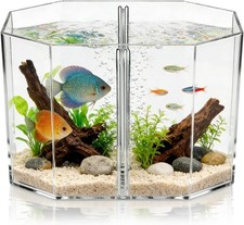 Octagon Betta Fish Tank Clear Acrylic Desktop Aquarium with Removable Divider
