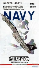 CAMMS48011 1:48 MilSpec Decals - F-14B Tomcat VF-103 Jolly Rogers CVW-17 USS